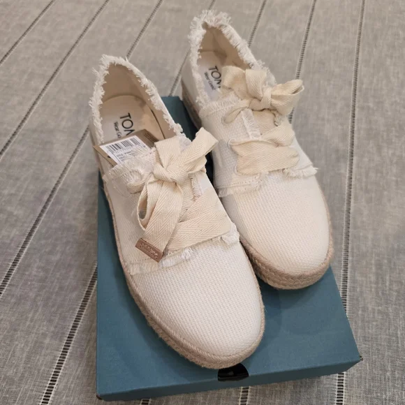 Womens TOMS Carolina Lace-Up Espadrille Sneakers White Beachside Woven, Size 10 - Picture 3 of 11